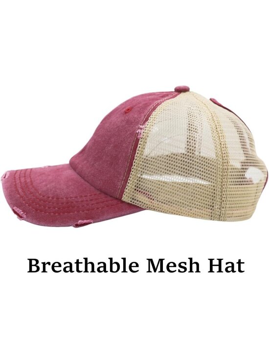 〽️Women Mesh Wine High Ponytail Baseball Cap Trucker Bad Hair Day Adjustable